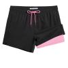 maamgic Mens Swim Trunks with Compression Liner Short Stretch Mens Bathing Suit Quick Dry Swimming Trunks Swimsuit Black Pink view 1