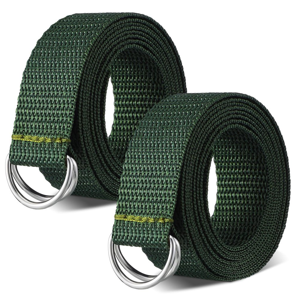 Seematn Web Football Belt 52 Inches Football Pants Belt D Ring Belts for Men Women Youth Boys Kids Girls(Dark Green,2 Pcs)