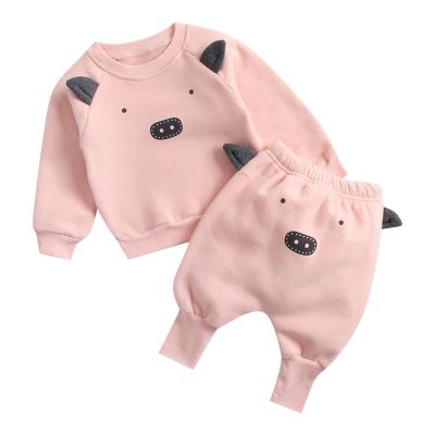 AMIMOJY Toddler Boys Autumn Clothes Long Sleeve Sweatshirt Cartoon Bear Print Pullover Tops Pants Suit Cute 2Pcs Outfit Set, 12-18 Months