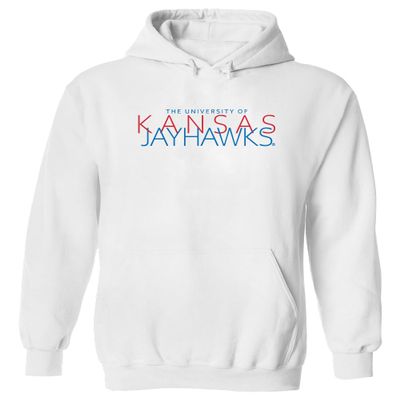 CornBorn Kansas Jayhawks Hoodie - University of Kansas Hoodie - KU Apparel Men - Overlapping Thin Text - White - Medium