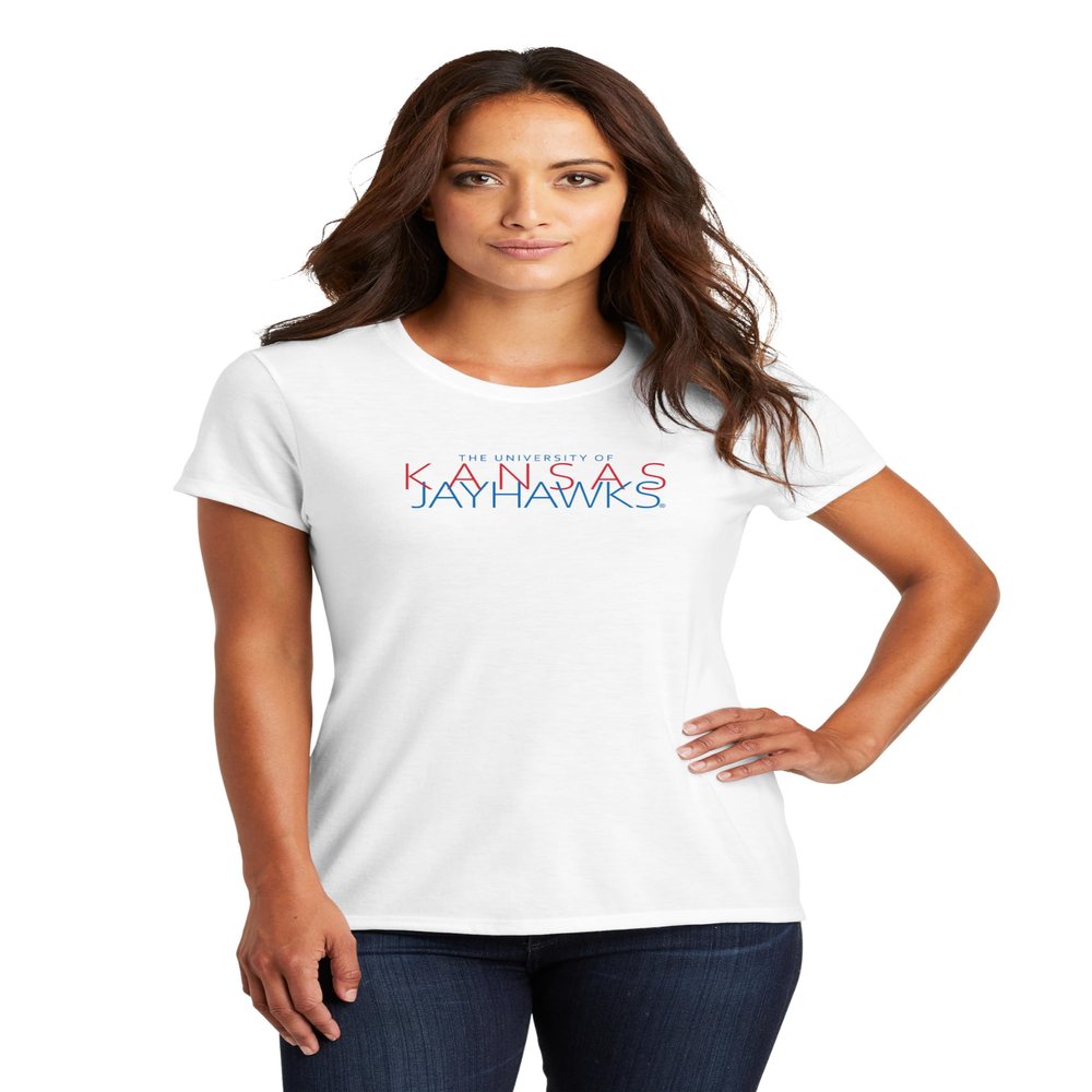 CornBorn Kansas Womens Apparel - Premium Tri-Blend Overlapping University of Kansas Jayhawks - White - 2X