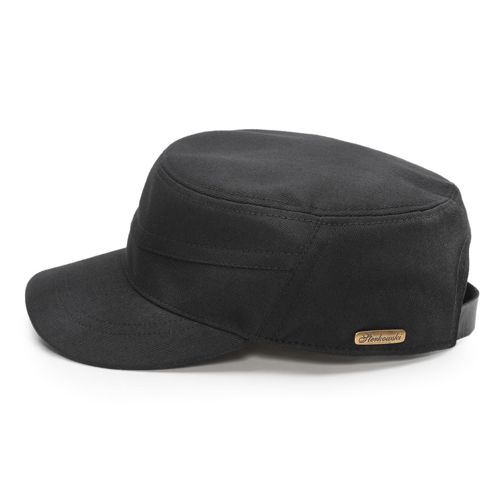 Sterkowski Model Patrol | Waxed Cotton Flat Cap for Men and Women | Army Military Golf Cadet Waterproof Casual Soldier Conductor Engineer Mechanic Garrison Trucker Watch Cabby Black 58-59 cm
