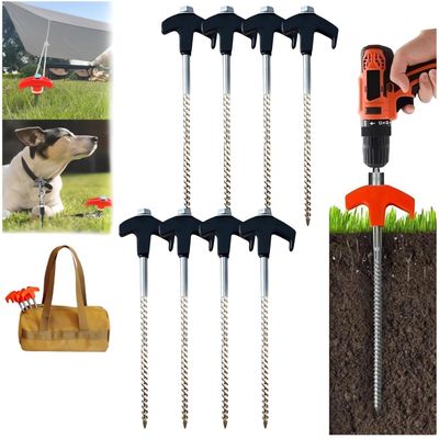 8" Screw in Tent Stakes - Ground Anchors Screw, 2024 New Screw in Tent Stakes Heavy Duty, Metal Threaded Tent Spikes, Tent Pegs Camping Stakes, Tent Stakes for Outdoor Camping (8, Black)