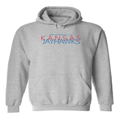 CornBorn Kansas Jayhawks Hoodie - University of Kansas Hoodie - KU Apparel Men - Overlapping Thin Text - Gray - 4X