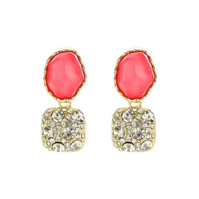 2PCS Women's Square Ear Clips Clip On Earrings,Non Pierced Earrings for Brides, Bridesmaids, Prom and Wedding (Pink Golden Ear Clips)