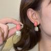 2PCS Women's Square Ear Clips Clip On Earrings,Non Pierced Earrings for Brides, Bridesmaids, Prom and Wedding (Pink Golden Ear Clips) view 3