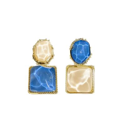 Women's Clip On Earring Water Ripple Ear Clips Non Pierced (Asymmetrical White Blue Clip On)