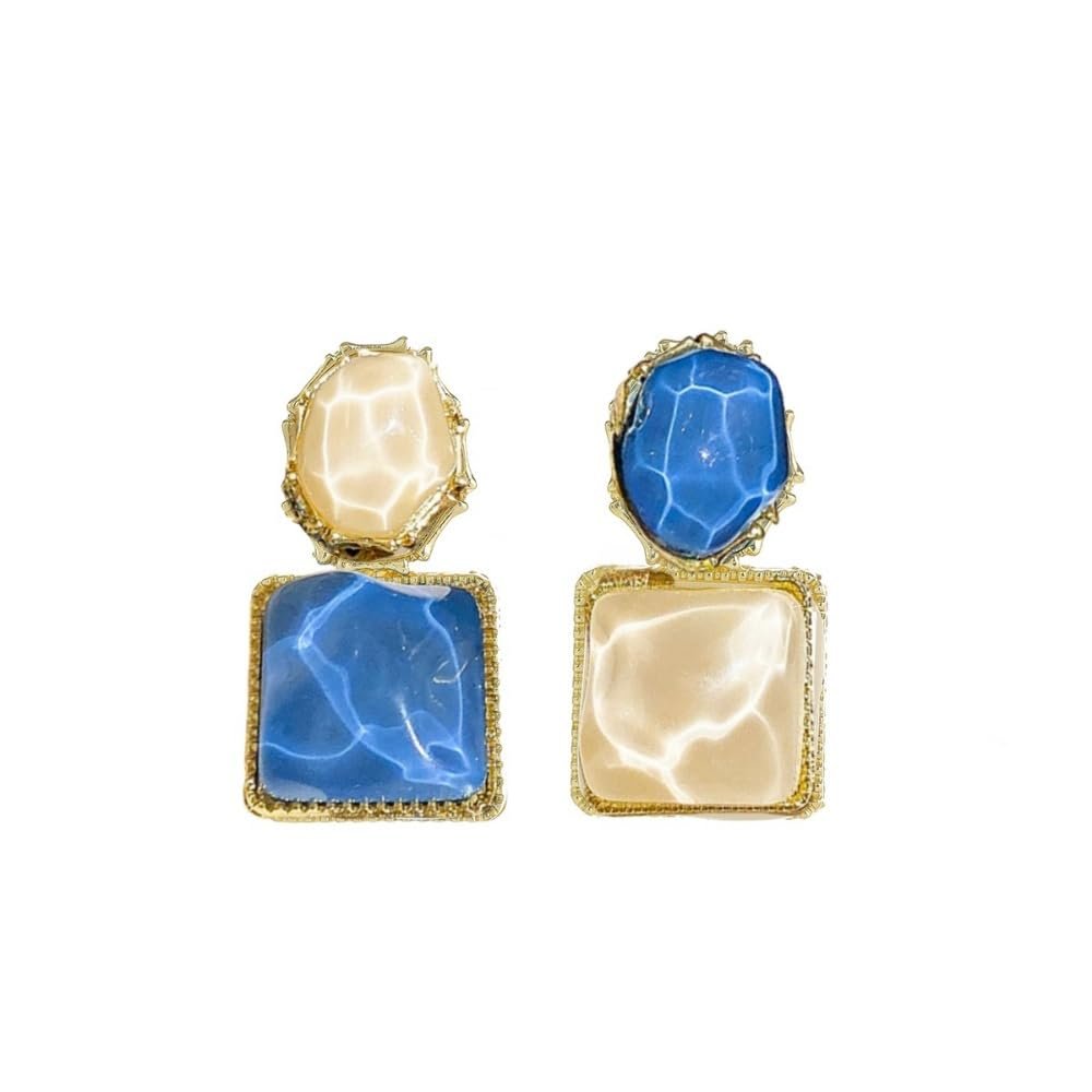 Women's Clip On Earring Water Ripple Ear Clips Non Pierced (Asymmetrical White Blue Clip On)
