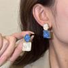 Women's Clip On Earring Water Ripple Ear Clips Non Pierced (Asymmetrical White Blue Clip On) view 3