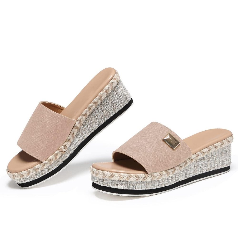 SACFOF Women's Open Toe Espadrilles Wedge Sandal Slip On Platform Sandals Dressy Comfortable Wedges Mules Shoes