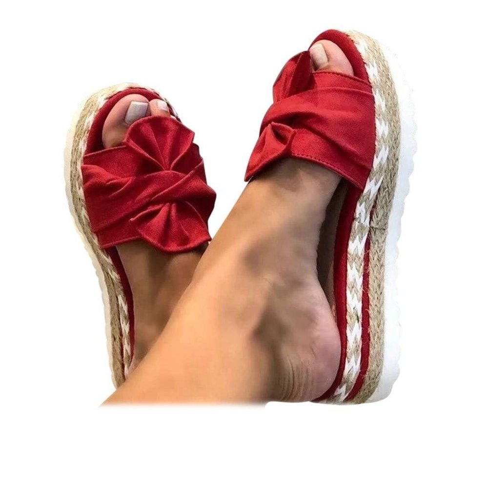 SACFOF Womens Espadrilles Slip on Wedge Sandals Casual Slides Bow Tie Platform Open Toe Summer Dressy Mules Shoes