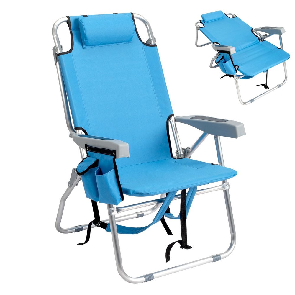 Backpack Beach Chair with Towel Bar,Cooler and Storage Pouch,5-Position Adjustable High Beach Chairs for Adults,Lightweight Folding Camping Lawn Chairs with Cup Holder,Portable Lay Flat Outdoor Chair