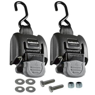 BoatBuckle G2 Transom Boat Tie Down Straps to Trailer 2x43-Inch, 2500lbs Break Strength, Bolt On Retractable Ratchet Straps Heavy Duty, 2-Pack