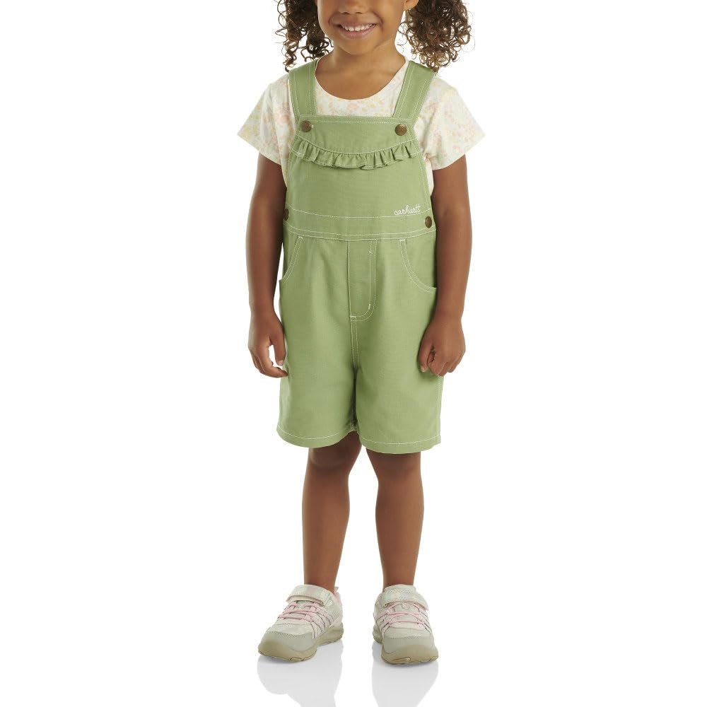 Carhartt Kid's CG9888 Short-Sleeve T-Shirt and Canvas Shortall Set - Girls - 3 Toddler - Loden Frost