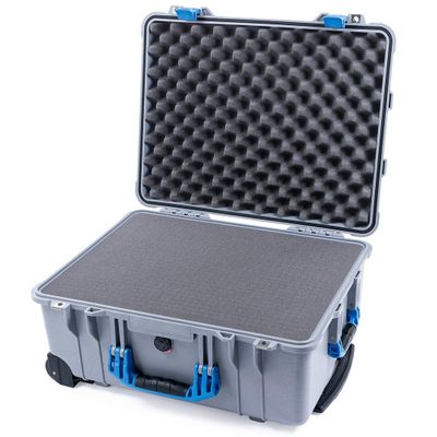 Silver Pelican Protector 1560 Case - with Pick & Pluck Foam - Blue Handles & Latches.