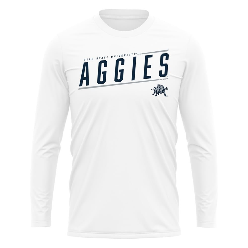 Utah State University Collegiate Sleek Men's Sport Active Long Sleeve Shirt, White, X-Large