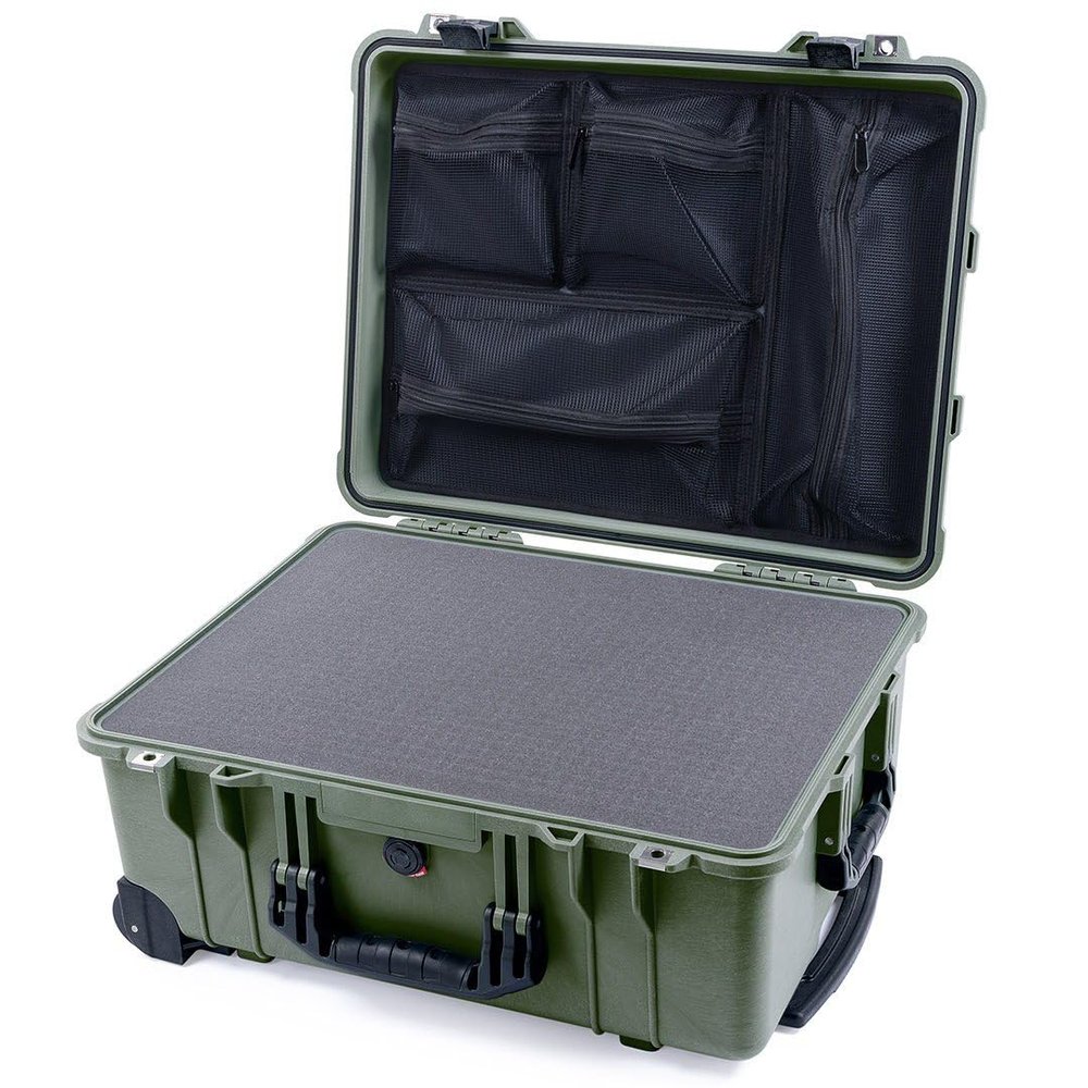 ColorCase Pelican Protector 1560 Case OD Green - Waterproof Case with Pick & Pluck Foam & Mesh Lid Organizer - Black Handles & Latches