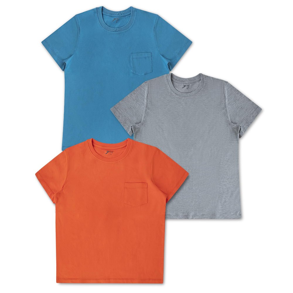 Brix Boys' Short Sleeve Tees- Pocket Crewneck Shirts 3 Pack.