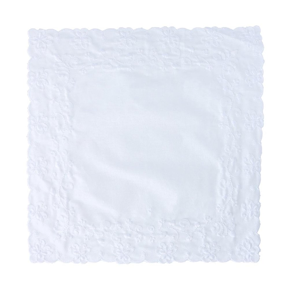 CTM Women's Butterfly and Heart Embroidered Keepsake Handkerchief, White