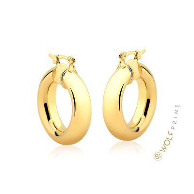 18K Gold Plated 4MM Solid Hoop Earrings For Women, High Polish Finish - Made In Brazil (25mm, 18K Gold Plated)