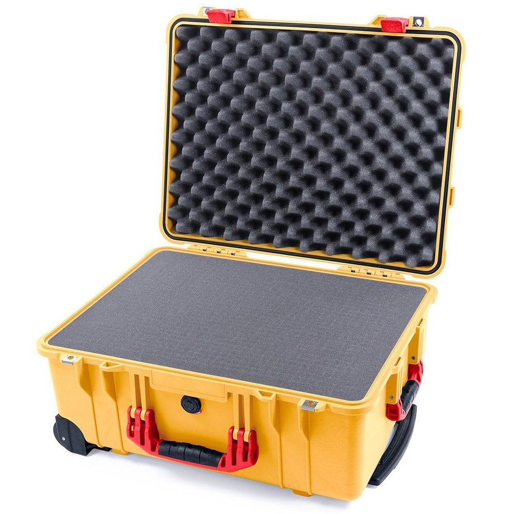 Pelican Protector 1560 Case by ColorCase - Yellow - Waterproof Case with Pick & Pluck Foam & Convoluted Lid Foam - Red Handles & Latches