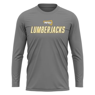 Northern Arizona University Italic Name Collegiate Men's Sport Active Long Sleeve Shirt, Charcoal, X-Large