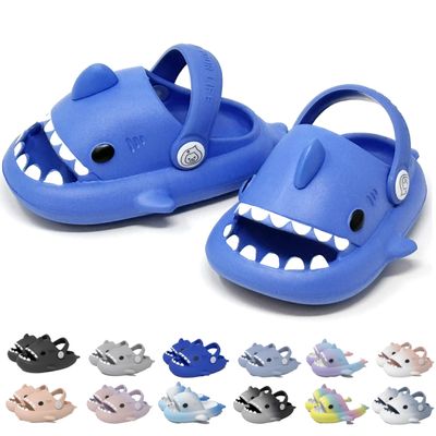 allgala Shark Slides Slippers with Backstrap Non-Slip Novelty Open Toe Sandals for Boys Girl Indoor Outdoor Comfy Cushioned Thick Sole Cute Cartoon Shower Slippers Beach Pool Shoes- Royal Blue