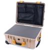 ColorCase Pelican Protector 1560 Case Desert Tan - Waterproof Case with Pick & Pluck Foam & Mesh Lid Organizer - Yellow Handles & Latches view 1