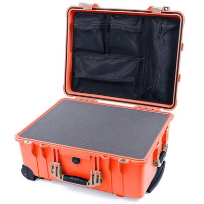 ColorCase Pelican Protector 1560 Case Orange - Waterproof Case with Pick & Pluck Foam & Mesh Lid Organizer - Desert Tan Handles & Latches