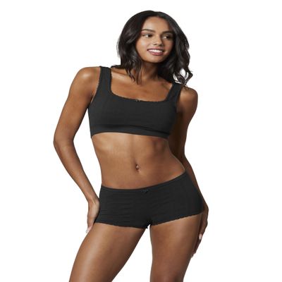 florence by mills Womens Seamless Pointelle Boy Short Panties Black X-Large