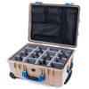 ColorCase Pelican Protector 1560 Case Desert Tan - Waterproof Case with Gray Padded Microfiber Dividers & Mesh Lid Organizer - Blue Handles & Latches view 1