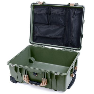 ColorCase Pelican Protector 1560 Case OD Green - Waterproof Case with Mesh Lid Organizer Only - Desert Tan Handles & Latches