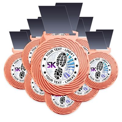 10 Pack 5K Run Award Medal, Your Custom Text for Our 5K Running Award Medallion Design. Large 3-1/8W x 3-1/2H Quality Medal Made from Printed and Packaged in The USA. (Bronze)