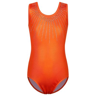 BAOHULU Gymnastics Leotards for Girls Shiny Jewels Kids Athletic Apperal Dance Outfit B199_Orange_4A