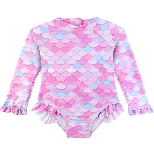 Baby Girl Swimsuit Mermaid Ruffle One Piece Swimsuit for Girls Long Sleeve Rash Guard Swimwear with UPF 50+ Sun Protection 6-9 Months 3-6 Months 0-3 Months 9-12 Months