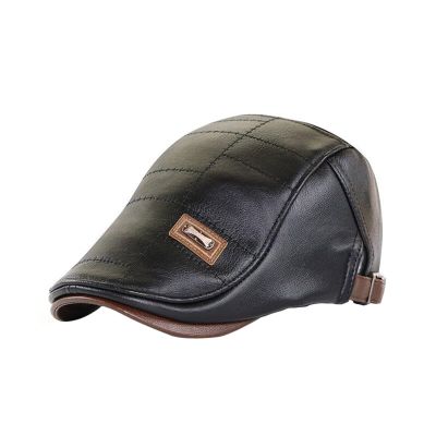 Leather Beret Men's Adjustable Newsboy Hat Beret Hat Driving Hat Cap Fashion Beret Hat Flat Cap Paper (Black, One Size)