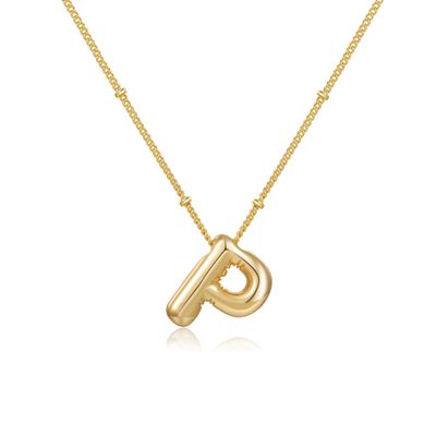 Behrooci Gold Bubble Initial Necklace for Women Balloon Letter Necklace 18K Gold Plated Dainty Alphabet Pendant Puffy Name Personal Jewelry Gift
