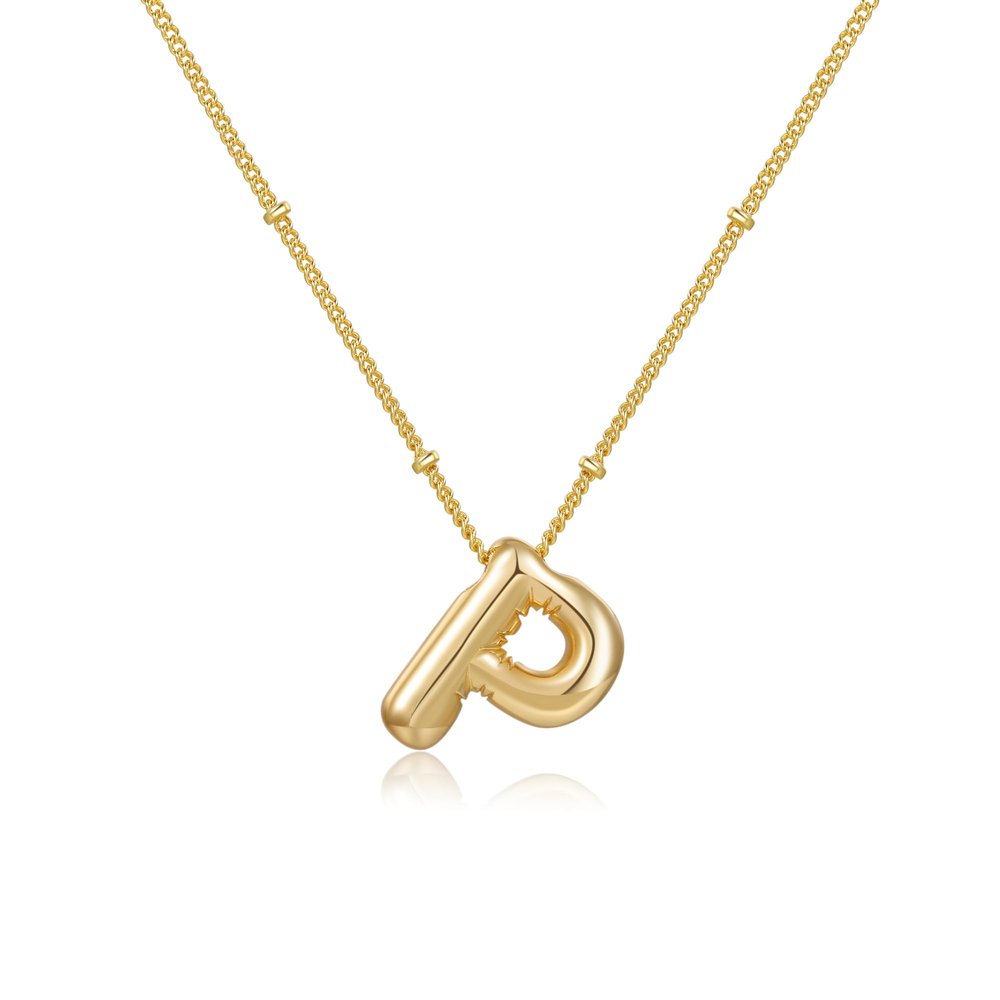 Behrooci Gold Bubble Initial Necklace for Women Balloon Letter Necklace 18K Gold Plated Dainty Alphabet Pendant Puffy Name Personal Jewelry Gift
