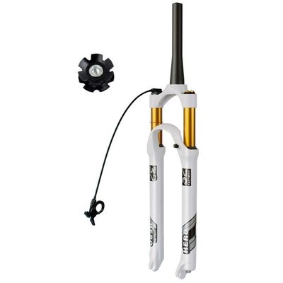 Bikes Front Fork 26 27.5 29 Inch Mountain Bikes Mountain Bicycles Air Suspension Forks 1-1/2" Tapered QR 9mm 100mm Open Travel 120mm Hand / Wire Control Disc Brake ( Color : White gold remote , Size :