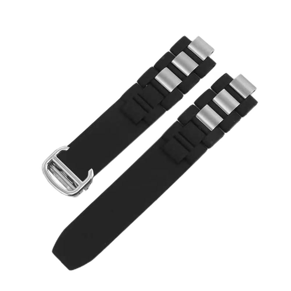 Kevisae Black Rubber Silicone Watch Band Compatible with Must De Cartier 21 Century Chronograph Quartz-Rubber Watch Band Strap for 20mm Cartier