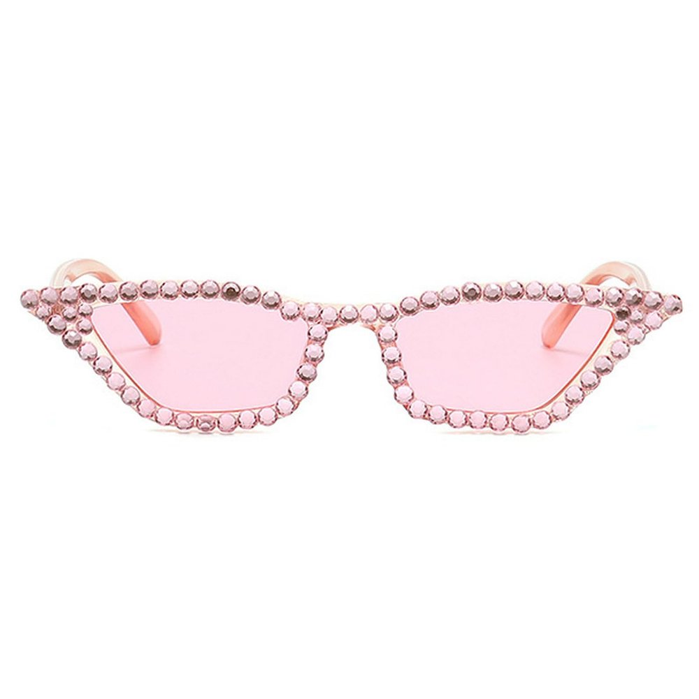 mincl Cat Eye Sunglasses for Women Sparkling Rhinestone Sunglasses Trendy Retro Diamond Glasses UV400 Protection (bling&pink)