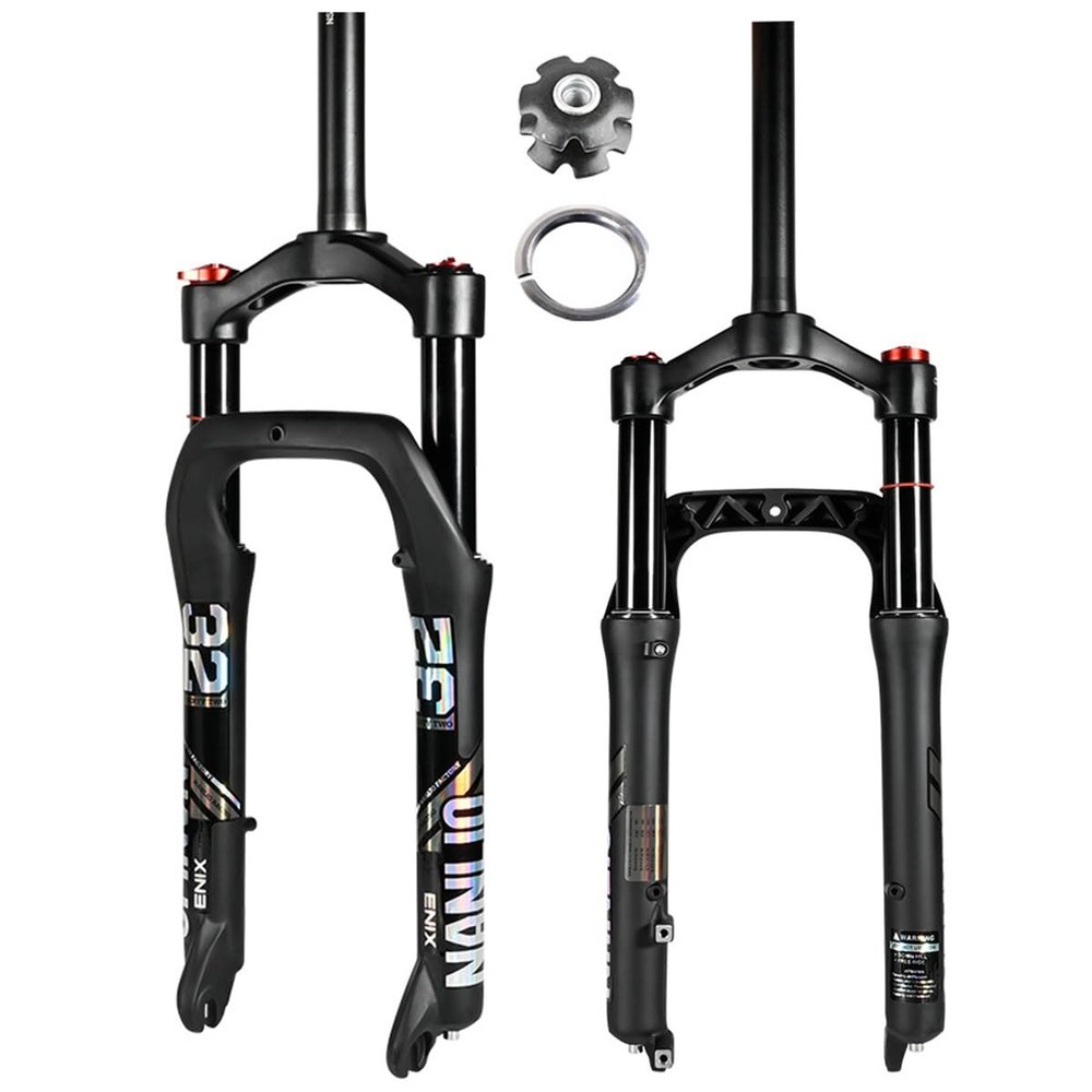 FukkeR 20 Inch Mountain Bikes Bicycles Air Front Fork for 4.0 Tire 1-1/8 Straight Snow Fat Mountain Bikes Suspension Forks Travel 95MM Quick Release QR 1359mm Disc Brake