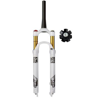 Bikes Front Fork 26 27.5 29 Inch Mountain Bikes Mountain Bicycles Air Suspension Forks 1-1/2" Tapered QR 9mm 100mm Open Travel 120mm Hand / Wire Control Disc Brake ( Color : White gold manual , Size :