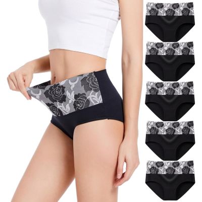 HEJIGOOD Plus Size Women's High Waist Underwear 5-Pack Full Coverage Tummy Control Briefs, Postpartum Panties, Black, L-5XL (Black,3X-Large)