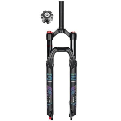 26 27.5 29 Inch Mountain Bikes Suspension Fork Damping Mountain Bikes Bicycles Front Forks Travel 100mm 1-1/8" Straight Disc Brake QR 1009mm Shoulder Line Lockout ( Color : Black Manual , Size : 27.5