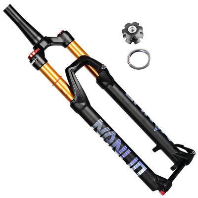 27.5 29 Inch Mountain Bikes Mountain Bikes Suspension Fork Rebound Adjustment 1-1/2'' Tapered Air Bicycles Front Forks Shock Absorber Thru Axle 15*110 Travel 120mm ( Color : Black manual , Size : 27.5