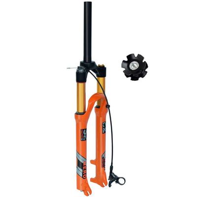 High Strength Mountain Bikes Front Fork Straight Steerer 1-1/8 Mountain Bikes Bicycles Suspension Forks 26 27.5 29 Inch QR 1009mm Travel 120mm For Outdoor Riding ( Color : Orange remote , Size : 27.5