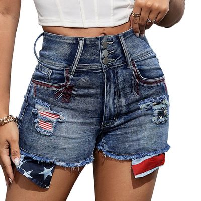 cffvdiz American Flag Denim Shorts for Women Sexy High Waist Ripped Distressed Jean Shorts,American Flag a,XS