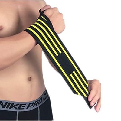 SUOGTS Elastic Compression Wrist Wraps for Weightlifting, Wrist Straps Brace Support with Thumb Loop for Men Women Cross Training Gym WOD Working Out (Pair) (BlackYellow)