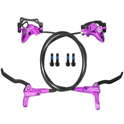 4-Pistons E-Bikes Electric Power-Off Hydraulic Brake Set Bicycles Aluminum Disc Brakes Front & Rear 900mm/1600mm Fit 160mm Rotor For Mountain Bikes BMX EBike XC ( Color : Purple , Size : F: 900mm/R: 1